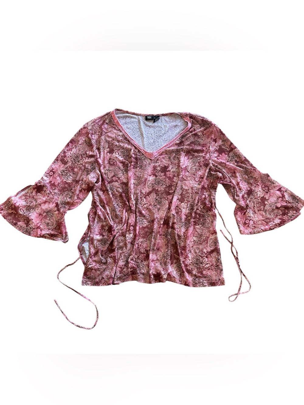 Vintage Y2K paisley print boho bell sleeve blouse 1X whimsigoth